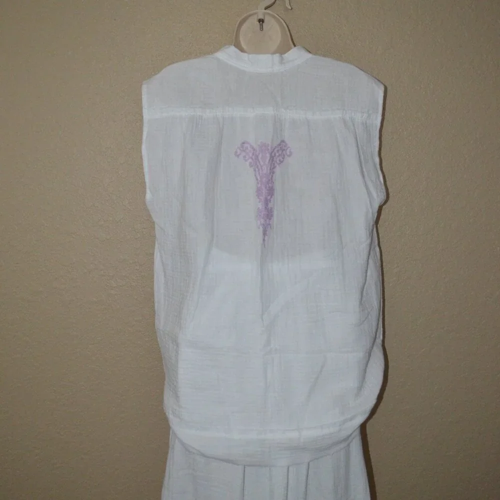 NWOT Sz S/M Vanita Rosa White Gauze Beach Wear Pants & Top Set Outfit